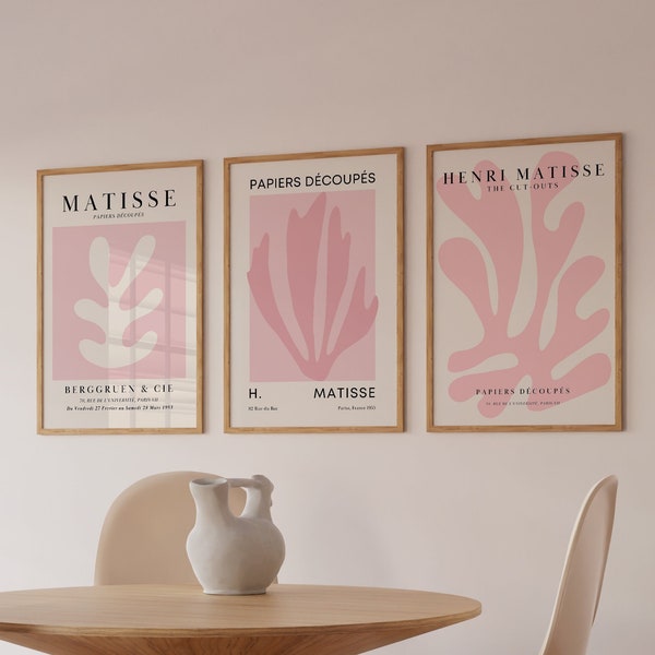 Pink Matisse Print Set of 3 Blush Pink Matisse Henri Matisse Print Bedroom Wall Art Museum Posters Set  Exhibition Poster Pastel Pink Prints