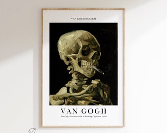Skull of a Skeleton with Burning Cigarette | Vincent Van Gogh | Famous Art | Classical Painting | Vintage Portrait Decor | Skull Art Print