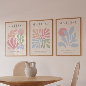 Zestaw 3 wydruków z galerii sztuki ściennej Zestaw plakatów Matisse&#39;a w kolorze różowym Zestaw ściennych grafik z galerii sztuki ściennej Zestaw plakatów muzealnych do druku Zestaw 3 cyfrowych dzieł sztuki