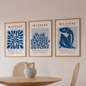 Marineblau Matisse Druck 3er Set Druckbare Wandkunst Dunkelblaue Wandkunst Ausstellungsplakate Modernes Abstraktes Set Poster Set Blau Henri Matisse