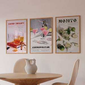 bar art gallery wall set of 3 prints | bar cart decor | bar cart art printables | digital download |  trendy bar cart prints | bar wall art