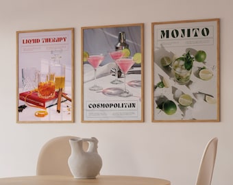 Retro Cocktail Bar Art Print Set of 3 (Digital Download)