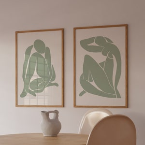 Sage Green Henri Matisse Print Set, Sage Green Wall Art, Abstract Printable Wall Art, Matisse Exhibition Poster, Botanical Boho Wall Art