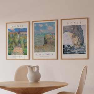 Claude Monet Print Set of 3 Gallery Wall Set  Printable Wall Art Monet Exhibition Poster Monet Painting Vintage Print  Eclectic Wall Art