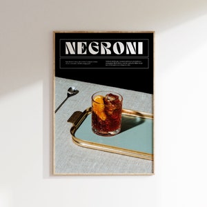 Impresión de Negroni, arte de pared de cóctel retro, IMPRIMIBLE, decoración de carrito de bar, impresión de arte de Negroni, póster de cóctel Negroni, arte clásico de carrito de bar, arte de pared de bar