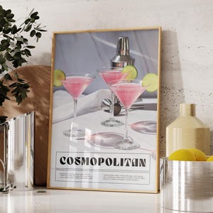 Cosmopolitan Decor, Cocktail Recipe Print, Bar Cart Decor, Cocktail Wall Art Gift, Digital Retro Drink Poster, Alcohol Sign Kitchen Art