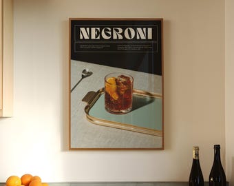 Retro Negroni Cocktail Print: Classic Bar Cart Art (Digital Download)