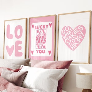 Pink Preppy Print Set of 3 Trendy Wall Art, Preppy Room Decor, Preppy Aesthetic Pink Wall Art Dorm Decor, Apartment Decor Aesthetic Wall Art