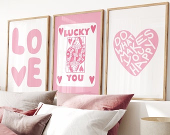 Pink Preppy Wall Art Set, Trendy Dorm Decor (Digital Print)
