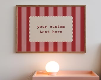 Custom Quote Print: Pink Red Striped Typography, Girly Room Decor (Digital Download, Horizontal)