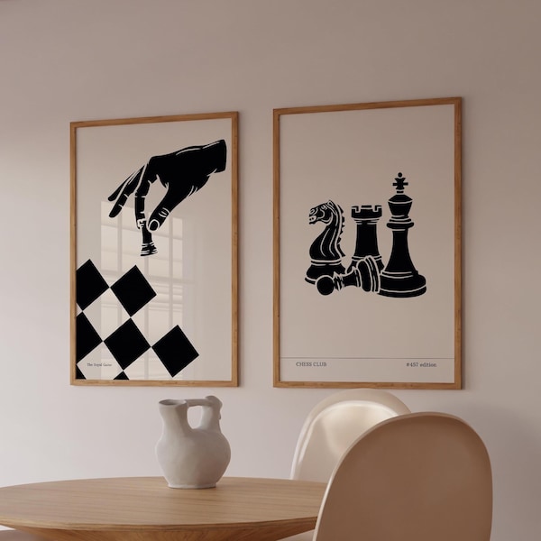 Vintage Chess Print Set of 2: Mid-Century Modern Gallery Wall Art (Digital Download)