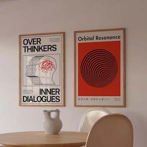 Impresión digital de resonancia orbital de Overthinkers, póster de creatividad retro, póster vintage colorido, decoración de interiores moderna, arte naranja quemado