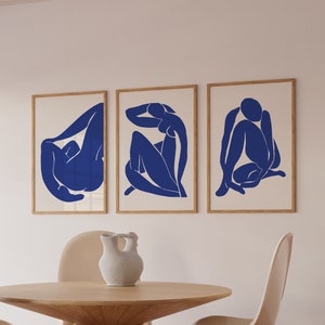 Blå tavelväggsset Henri Matisse Set med 3 tryck Marinblått posterset Blå Matisse-tryck Blått tryckset Matisse-posterset Blå väggkonst
