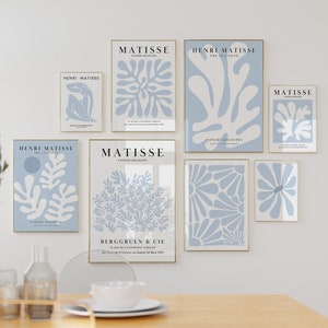 Juego de 8 impresiones de Matisse en azul pastel, póster de exposición de Matisse, impresiones neutras, impresiones bohemias en azul, decoración de dormitorio, arte de pared en azul claro, póster de Matisse