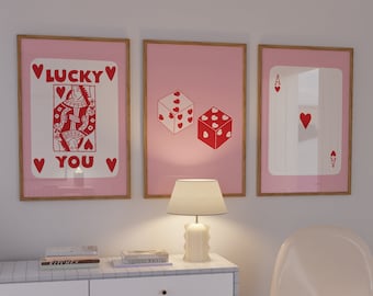 Lucky You Retro Print: Pink and Red Funky Trendy Wall Art (Digital Download)