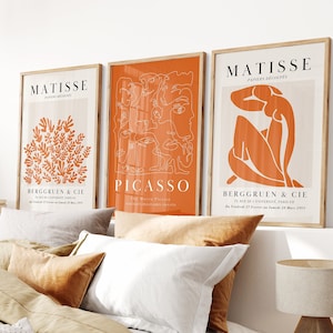 Gallery Wall Art Set Of 3 Prints Matisse Print Picasso Poster Gallery Wall Bundle Henri Matisse Poster Set Orange Wall Art Picasso Wall Art