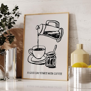 Retro Coffee Print: Hand-Drawn Kitchen Art (Digital Download)
