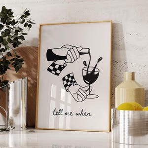 Wijnprint Vertel me wanneer: voor keuken- en eetkamermuren, decor barwagen, retro keukendecor, trendy muurkunst, modern decor uit het midden van de eeuw