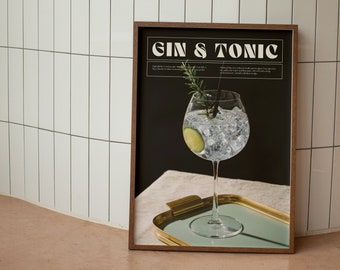 Gin Tonic Retro Cocktail Poster: Funky Bar Cart Wall Art (Digital Download)