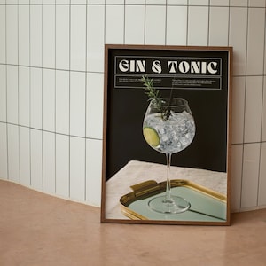 Gin Tonic Poster Alkohol Drucke Ästhetik Bar Warenkorb Wandkunst Retro Cocktail Poster Getränk Druck Funky Küche Wanddekor druckbare Wandkunst