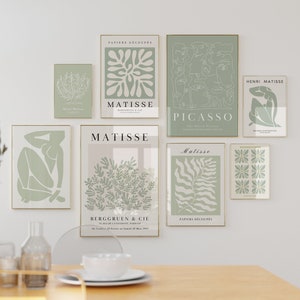Sage Green Wall Art Green Botanical Prints Sage Green Print Set Boho Wall Art Matisse Wall Art Picasso Print Set Gallery Wall Set of 8