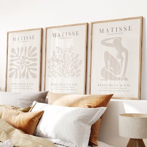 Neutral Matisse Print Set of Three, Beige Matisse Wall Art, 3 Piece Wall Art, Digital Download, Henri Matisse Poster Set, Neutral Wall Art