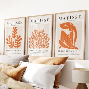 Gallery Wall Art Set Of 3 Prints, Orange Henri Matisse Print, Gallery Wall Bundle, Orange Wall Art, Matisse Exhibition Poster, Digital