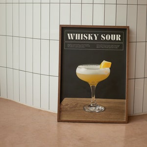 Whiskey Sour Art Print | Cocktail Art Poster |  Bar Cart Decor | Signature Drink Sign Gift  | Alcohol Sign Bar | Whiskey Sour Cocktail Print