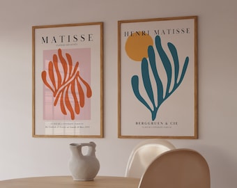 Matisse Print Set of 2, Vintage Leaf & Coral Art (Digital Download)