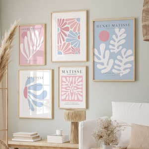 Henri Matisse Print Set of 5 Pink and Blue Matisse Print Set Matisse Wall Art Pink Blue Pastel Aesthetics Danish Pastel Digital Art Download