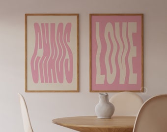 Wavy Typography Retro Print Set: Chaos & Love (Digital Download)