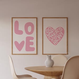 Pink Hearts Wall Art Print, Trendy Preppy Room Decor (Digital Download)