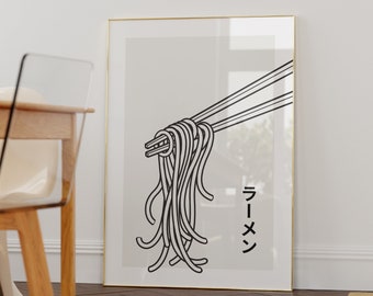 Pôster vintage de macarrão instantâneo: impressão artística de comida japonesa (download digital)