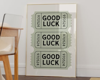 Good Luck Ticket Print: Sage Green Retro Wall Art (Digital Download)