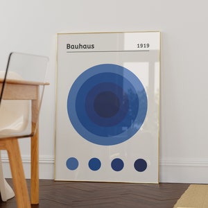 Blue Bauhaus Print Minimalist Retro Wall Art Digital Download Bauhaus Exhibition Poster Mid Century Modern Gallery Art Blue Color Circles