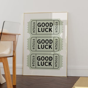 Good Luck Ticket Print Printable Wall Art Aesthetic Green Room Decor Vintage Green Ticket Poster Trendy Green Wall Art Bar Cart Wall Decor