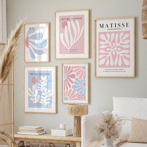 Pink Blue Matisse Print Set Digital Download Pink Blue Wall Art Set of 5 Pink Printable Gallery Set Preppy Pink Blue Aesthetic Danish Pastel