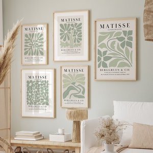 Sage Green Wall Art Set of 5 Henri Matisse Exhibition Poster Sage Green Beige Botanical Boho Wall Art Matisse Print Set Printable Wall Art