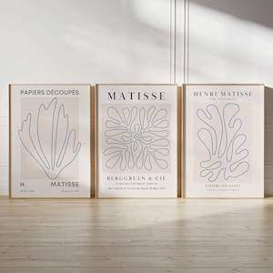 Navy Blue Matisse Print Set of 3: Botanical Living Room Art (Digital Download)