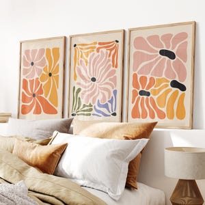 Floral Gallery Wall Set Boho Abstract Flowers Print Set of 3 Terracotta Prints Digital Download Boho Printable Art Botanical Print Set of 3