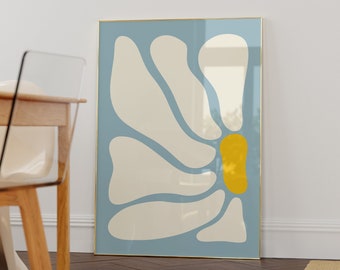 Arte mural de flores azules: Impresión botánica minimalista (descarga digital)