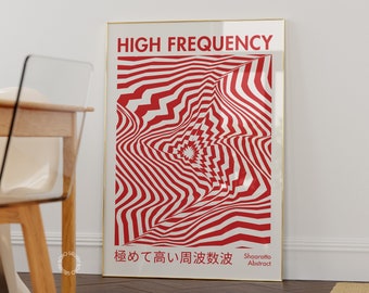 Red Trippy Wavy Art Print, Psychedelic 70s Decor (Digital Download)
