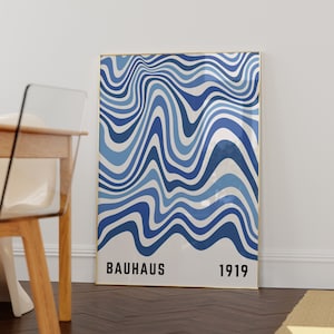 Blau Bauhaus Druck Blau Bauhaus Wand Kunst Minimalistische Retro Wand Kunst Digital Download Bauhaus Ausstellung Poster Druckbares Abstraktes Blaues Plakat