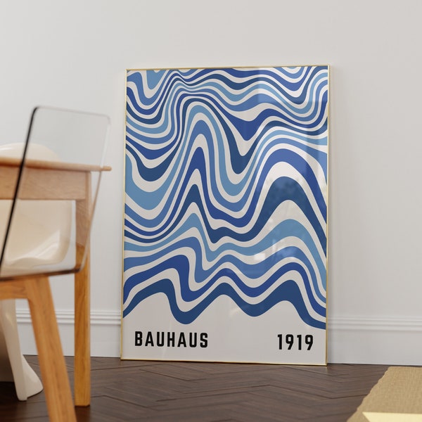 Blue Bauhaus Print Blue Bauhaus Wall Art Minimalist Retro Wall Art Digital Download Bauhaus Exhibition Poster Printable Abstract Blue Poster