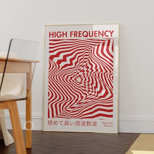 High Frequency Red Trippy Wall Art, Psychedelic Room Decor, 70s Poster, Red Wall Art, Vintage Poster, Retro Print, Affirmation Y2K Poster