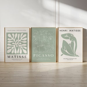 Sage Green Wall Set of 3 Printable Matisse Print Picasso Poster Set Gallery Wall Set Sage Green Print Exhibition Poster Pablo Picasso Print