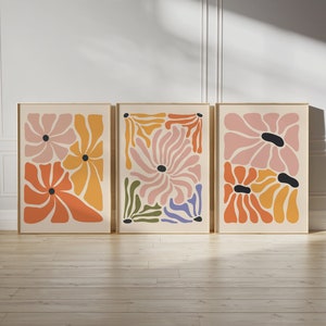 Gallery Wall Prints, 70s Groovy Retro Flower Poster, Matisse Flower Set, Funky Floral Poster, Abstract Botanical Art Prints, Groovy Wall Art