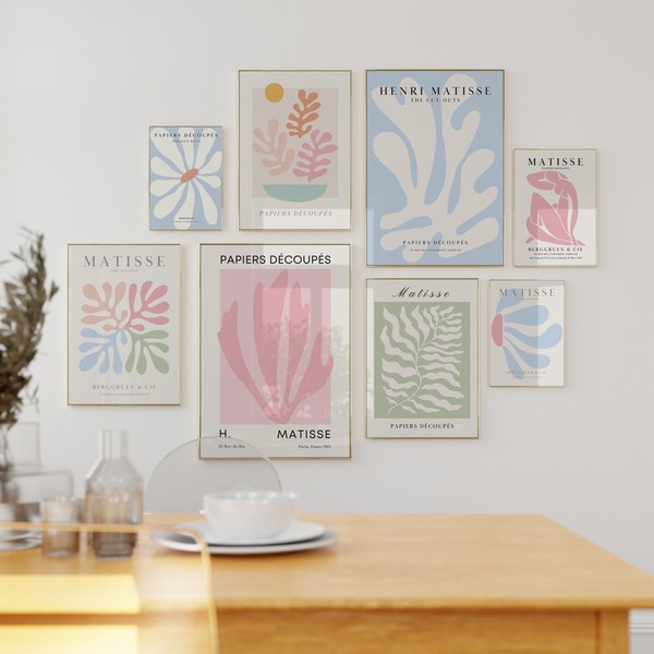 Danish Pastel Prints Gallery Wall Set of 8 Pastel Print Pastel Wall Decor Matisse Print Set Papiers Decoupes Museum Exhibition Poster A2 A4