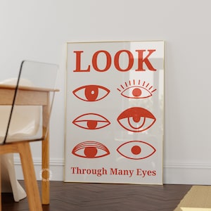 Póster psicodélico LOOK, arte mural naranja, arte surrealista retro, lámina vintage, póster de los años 70, decoración psicodélica, póster de ojos, lámina preppy
