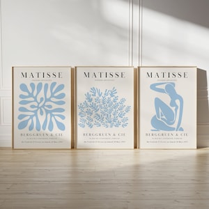 Set of 3 Blue Matisse Print Blue Neutral Prints Bedroom Art Blue Boho Prints Henri Matisse Wall Art Matisse Exhibition Poster Colorful Print
